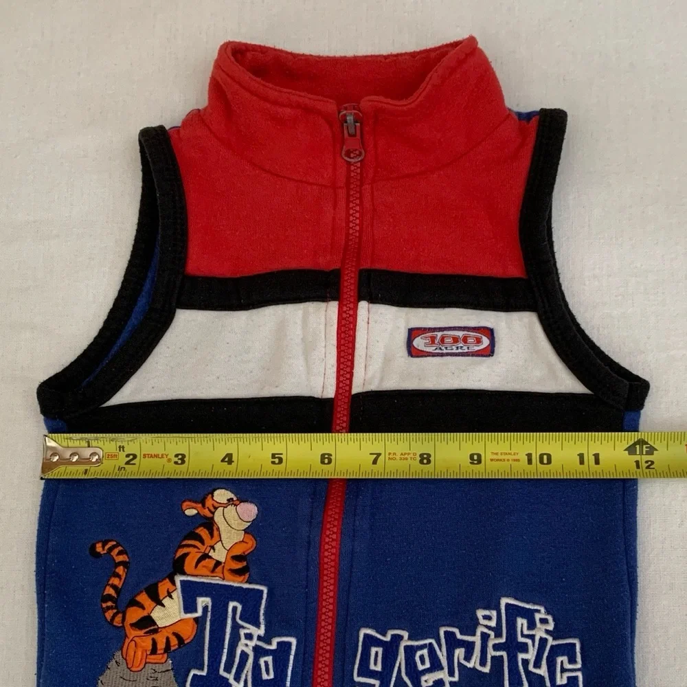 Disney Vintage Pooh Embroidered Tigger Tiggerific Blue, Red Zip-Up Boys Vest 4T